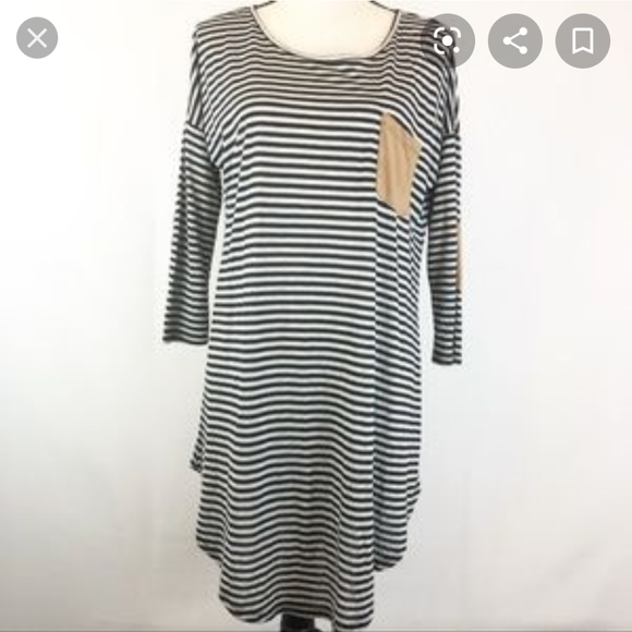 Striped Shift Dress, Suede Pocket/ Elbow Patches - Picture 4 of 5
